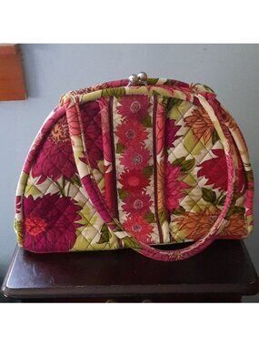 Vera Bradley Unique Half Moon Shape Ball Snap Closure Floral Print Shoulder Bag